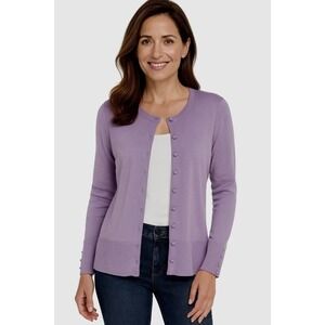 Evie Lavender‎ Button Front Cardigan Sweater Top L Preppy Academia Chic 84-36